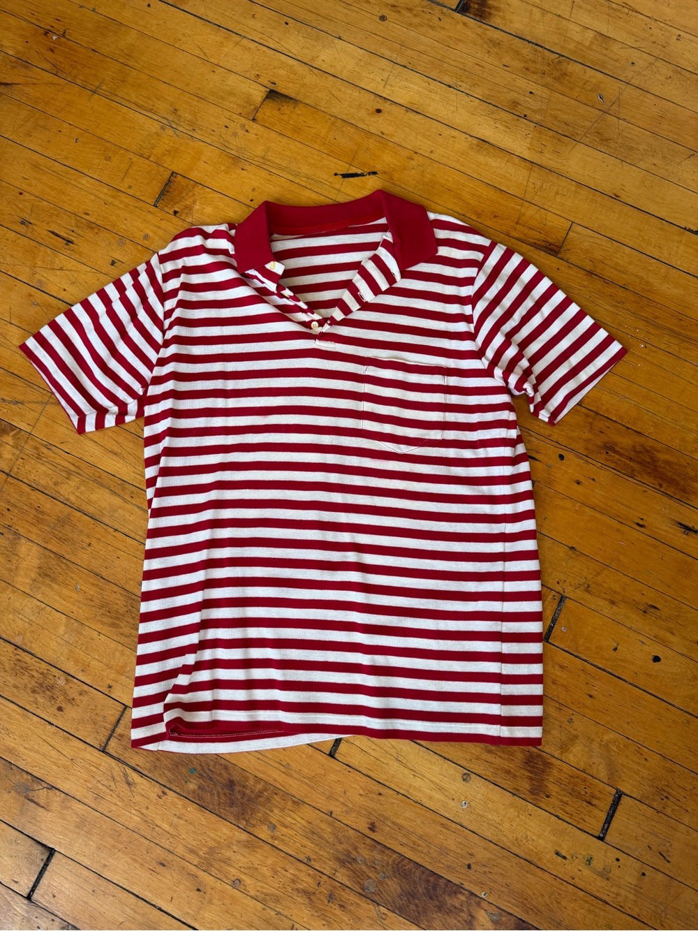 Men's Red & White Striped Polo Shirt
